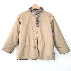 WORLD POLO Tan Long Sleeve Faux Fur Puffer Jacket size 14 Warm Cold Weather